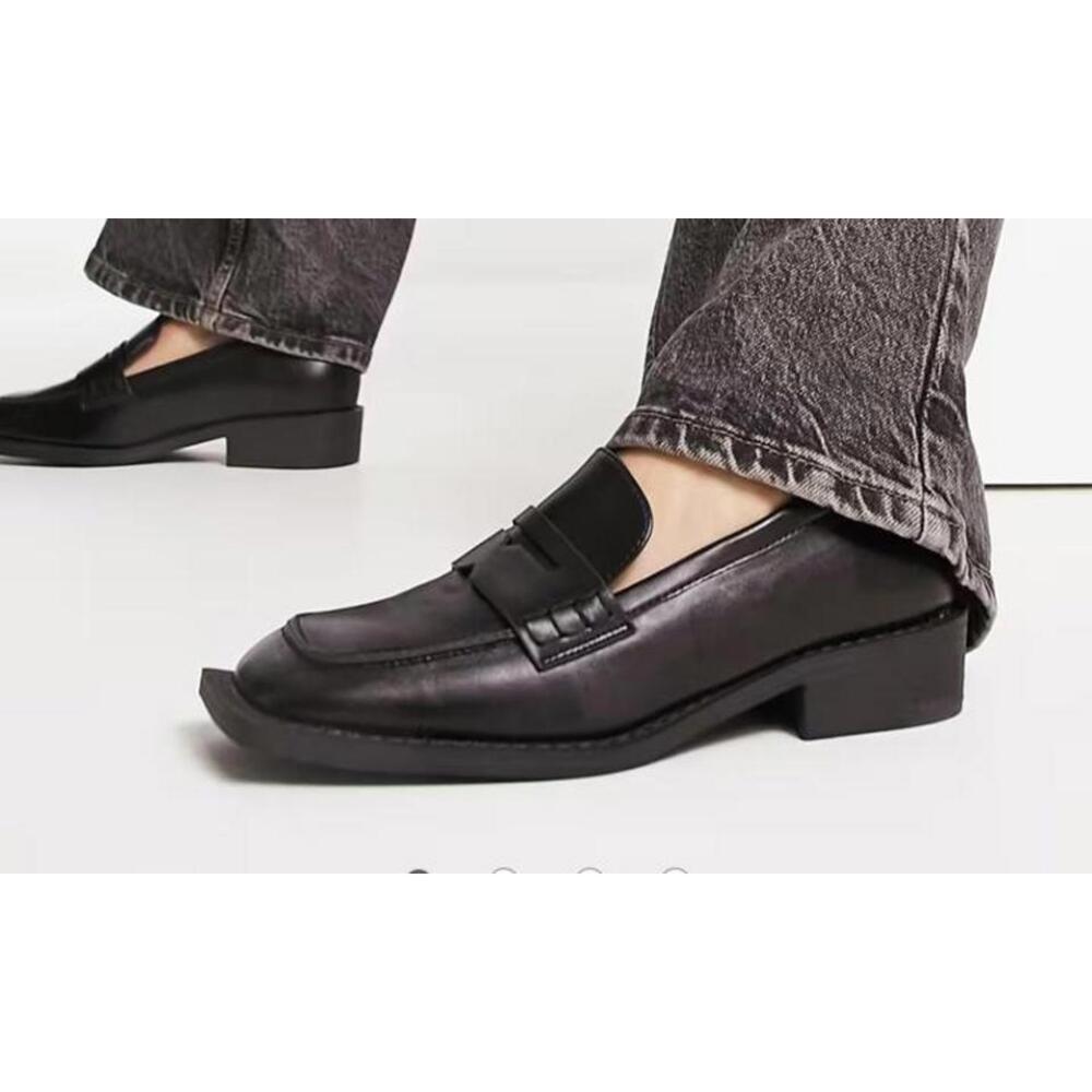 Women's Black Leather Penny Loafers
